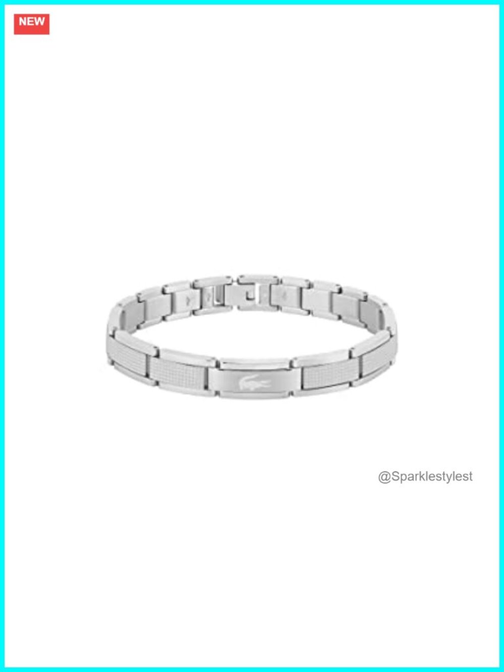 Lacoste Stencil Bracelet Silver Link Fold-Over Clasp Men's Jewelry
